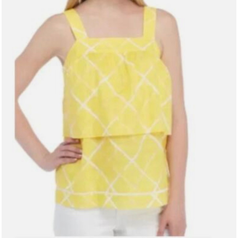 Crown & Ivy XL Yellow Diamond Print‎ Babydoll Sleeveless Tiered Tank Top